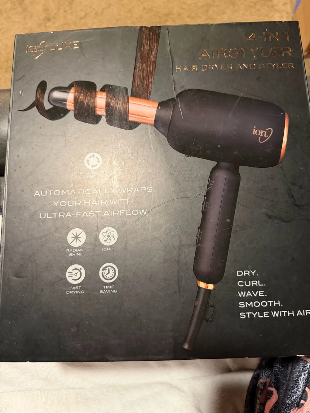 Luxe 4-in-1 Airstyler Hair Dryer & Styler — Black with Rose Gold Accents